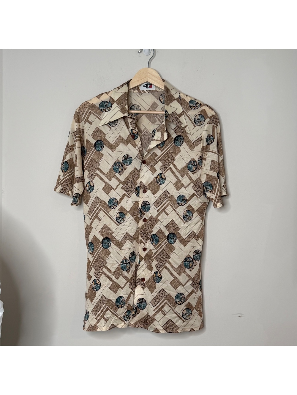 Vintage 70s Van Heusen Abstract Geometric Disco Shirt Short Sleeve Mod Print